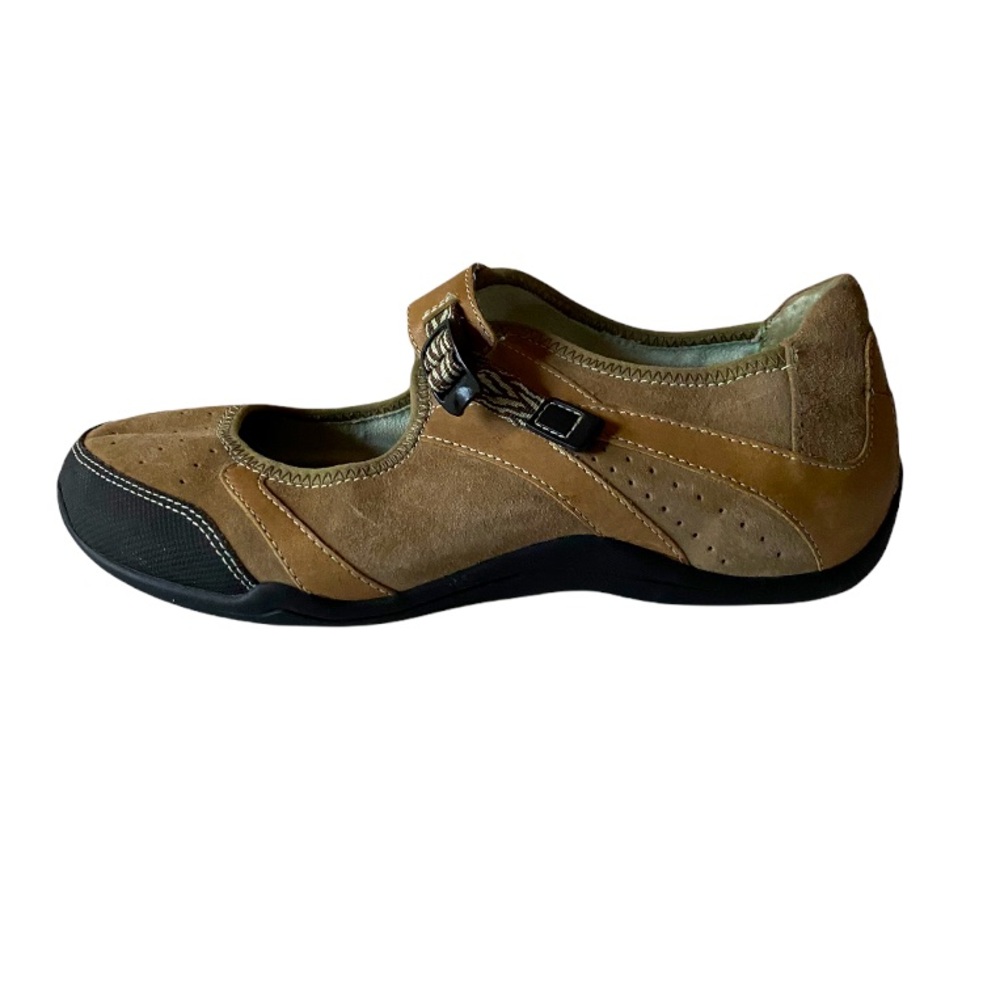 Ahnu Tan and Brown Leather Mary Jane Comfortable Flat Shoes